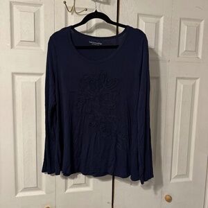 Soft Surroundings Navy Rose Fabric Appliqué Tunic - Size XL